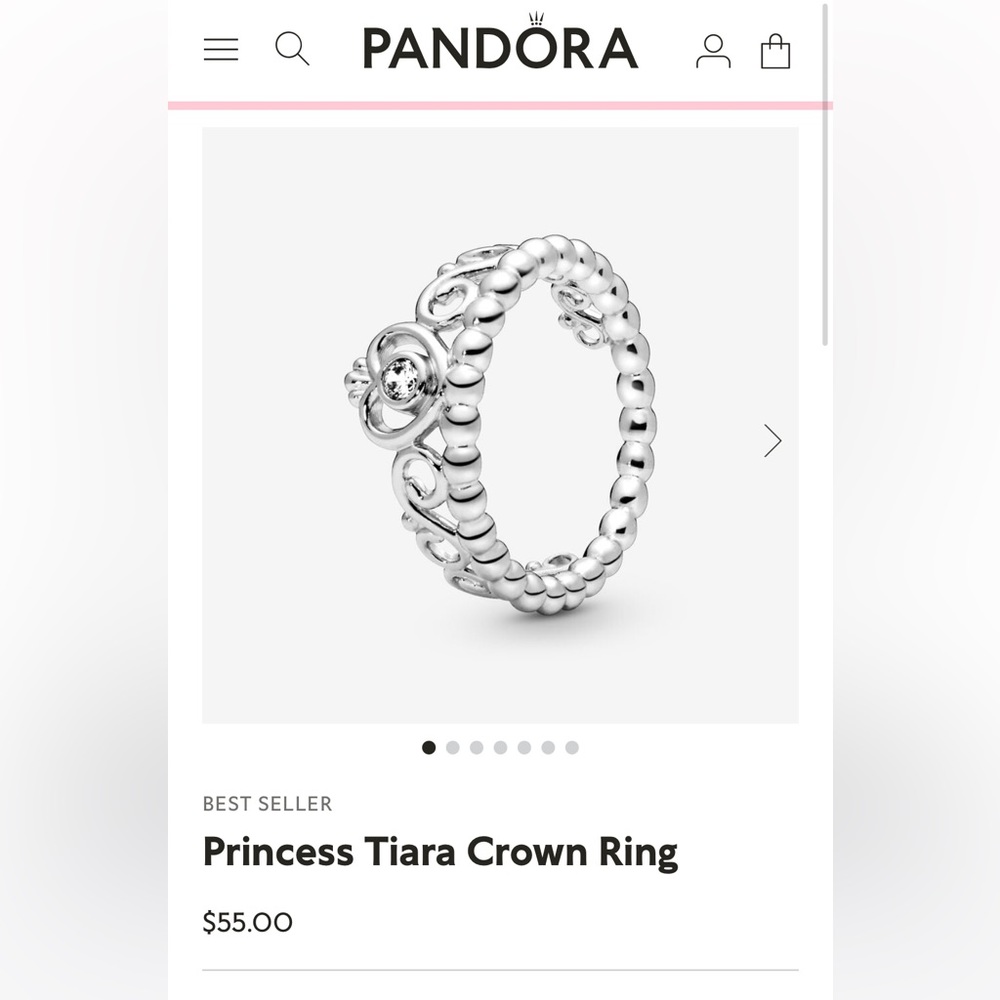 Pandora Princess Tiara Crown ring size 6 sterling silver in great condition!